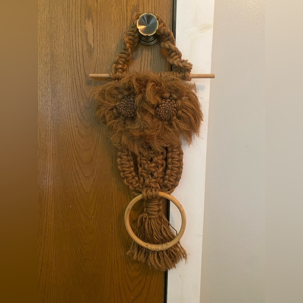 Vintage Macrame‎ Owl Towel Holder